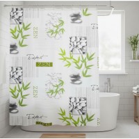 Perdea dus, model ZEN cu pietre si ramuri bambus, 180x180 cm, 12 inele incluse