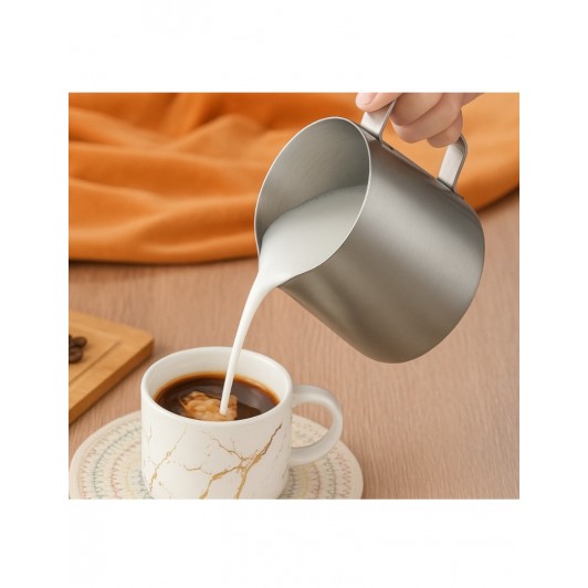 Cana pentru spumarea laptelui, Inox, gradatie 300 ml, capacitate 350 ml, 7.5x9 cm