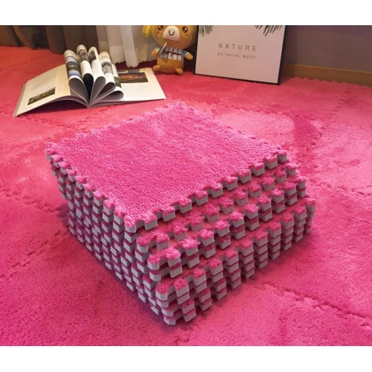 Covor din spuma pufos, puzzle roz, 10 piese, 30x30x1 cm