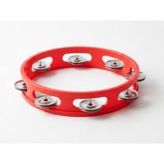 Jucarie tamburina rosie, diametrul 18 cm, plastic - metal