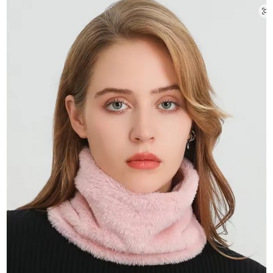 Fular circular din blana ecologica, roz, cu snur pentru ajustare, 27x30 cm