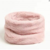 Fular circular din blana ecologica, roz, cu snur pentru ajustare, 27x30 cm