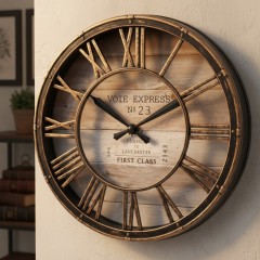 Ceas decorativ de perete, bronz, litere romane, 20 cm