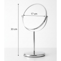 Oglinda cosmetica cu 2 fete, inox, efect normal si efect lupa, Ø 17 x 33 cm