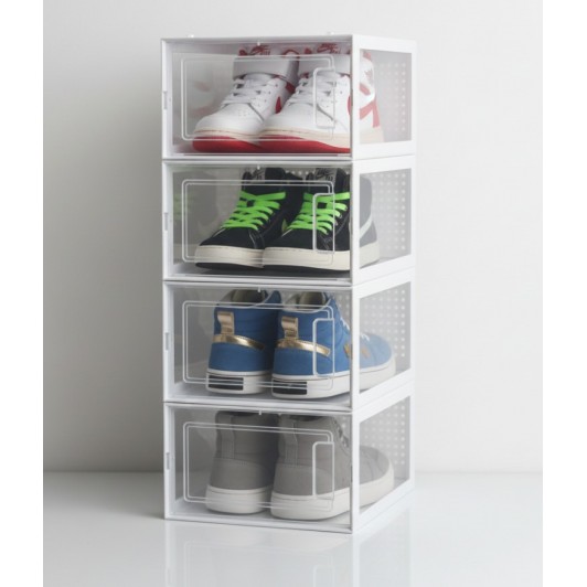 Set 4 cutii transparente pentru depozitare incaltaminte – modulare, stivuibile si usor de combinat