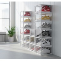 Set 4 cutii transparente pentru depozitare incaltaminte – modulare, stivuibile si usor de combinat