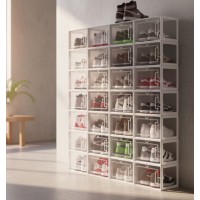 Set 4 cutii transparente pentru depozitare incaltaminte – modulare, stivuibile si usor de combinat