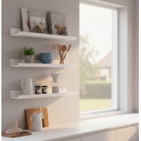 Set 2 polite perete, MDF, cu feronerie inclusa – montaj usor si organizare practica, alb, 55x12 cm