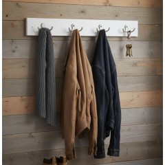 Cuier de perete, MDF, alb, cu 4 carlige duble, 50x7 cm, contine 2 holsuruburi si 2 dibluri