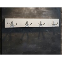 Cuier de perete, MDF, alb, cu 4 carlige duble, 50x7 cm, contine 2 holsuruburi si 2 dibluri
