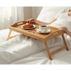 Tava / masuta pliabila, bambus, pentru mic dejun la pat si servire confortabila, 50x29.5x22 cm