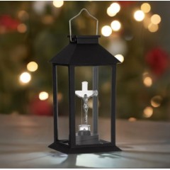 Felinar solar LED, negru, model cruce, 14x14x28 cm