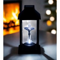 Felinar solar LED, negru, model cruce, 14x14x28 cm