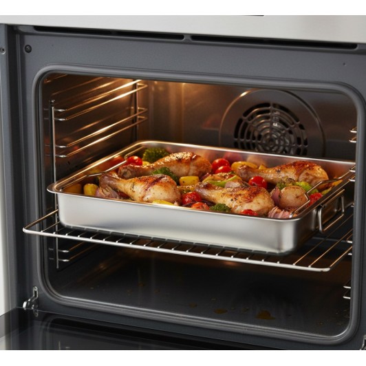 Tava cu gratar din inox, pentru cuptor, 40x32x7 Tava cu gratar din inox, pentru cuptor, 40x32x7