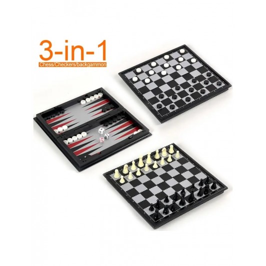 Joc magnetic 3 in 1, sah, table si dame, 35x35x2 cm