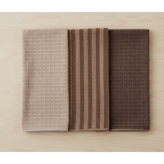 Set 3 prosoape de bucatarie, microfibra, bej/maro, 60x35 cm