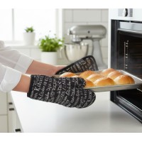 Set manusa si servet termic, pentru bucatarie, bumbac/poliester, model negru cu mesaj