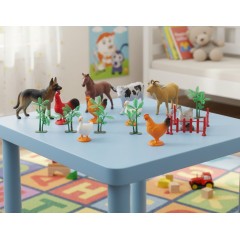 Set 16 figurine animale ferma si accesorii, din plastic, multicolor Set 16 figurine animale ferma si accesorii, din plastic, multicolor