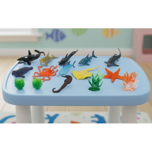 Set 15 figurine animale marine si accesorii, din plastic, multicolor, 3 ani +