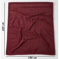 Patura moale si catifelata, bordo, 220x150 cm, model cu frunze in relief