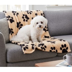 Patura pentru animale de companie cu imprimeu labute, 100x70 cm, bej - negru