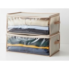 Set 2 huse depozitare imbracaminte, inchidere cu fermoar, 50x35x20 cm, fereastra transparenta