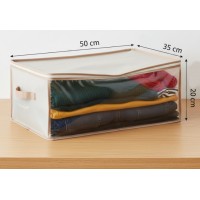 Set 2 huse depozitare imbracaminte, inchidere cu fermoar, 50x35x20 cm, fereastra transparenta