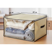 Set 2 huse mari, bej, depozitare haine sau paturi, cu fermoar, 65x55x40 cm, fereastra transparenta