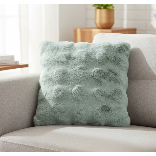 Perna decorativa, moale si catifelata, imitatie de blana, verde menta, 40x40x12 cm, model reliefat