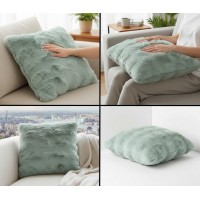 Perna decorativa, moale si catifelata, imitatie de blana, verde menta, 40x40x12 cm, model reliefat