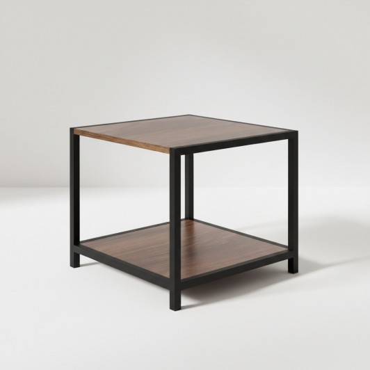 Masuta decorativa, cadru metalic, 2 rafturi din lemn, 32x28x37 cm, maro, sarcina maxima 10kg pe raft