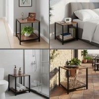 Masuta decorativa, cadru metalic, 2 rafturi din lemn, 32x28x37 cm, maro, sarcina maxima 10kg pe raft