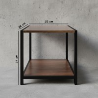 Masuta decorativa, cadru metalic, 2 rafturi din lemn, 32x28x37 cm, maro, sarcina maxima 10kg pe raft