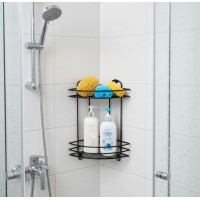 Raft de baie tip coltar, metalic, prindere cu suruburi, 20x20x34 cm, negru, feronerie inclusa