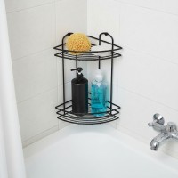 Raft de baie tip coltar, metalic, prindere cu suruburi, 20x20x34 cm, negru, feronerie inclusa