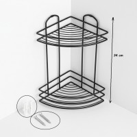 Raft de baie tip coltar, metalic, prindere cu suruburi, 20x20x34 cm, negru, feronerie inclusa