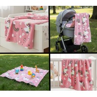 Paturica catifelata pentru bebelusi, fosforescenta, model cu unicorni, 140x100 cm