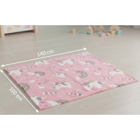 Paturica catifelata pentru bebelusi, fosforescenta, model cu unicorni, 140x100 cm