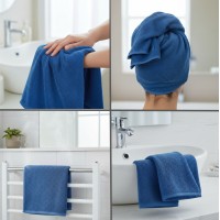 Set 4 buc prosop moale, bumbac 100%, marime medie, 50x30 cm, albastru, pentru fata, maini sau par