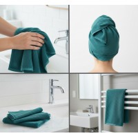 Set 4 buc prosop moale, bumbac 100%, marime medie, 70x50 cm, turcoaz, pentru fata, maini sau par