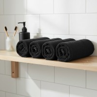 Set 4 buc prosop moale, bumbac 100%, marime medie, 70x50 cm, negru, pentru fata, maini sau par