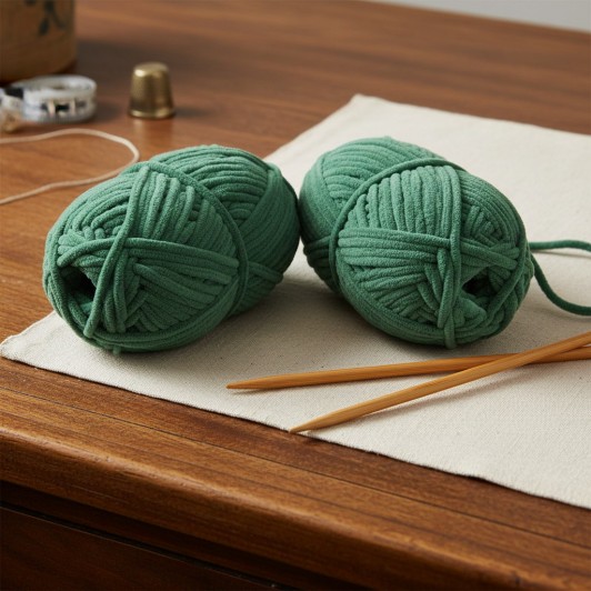 Set 2 buc ghem cu fir de tricotat moale si catifelat, verde, poliester, lungime 32 m/ghem