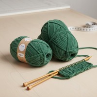 Set 2 buc ghem cu fir de tricotat moale si catifelat, verde, poliester, lungime 32 m/ghem