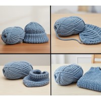 Set 2 buc ghem cu fir de tricotat moale si catifelat, bleu, poliester, lungime 32 m/ghem