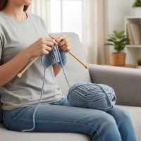 Set 2 buc ghem cu fir de tricotat moale si catifelat, bleu, poliester, lungime 32 m/ghem