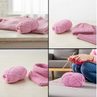 Set 2 buc ghem cu fir de tricotat moale si catifelat, roz, poliester, lungime 32 m/ghem