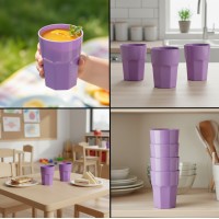 Set 4 pahare din plastic dur, reutilizabile, mov, 330 ml