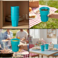 Set 4 pahare din plastic dur, reutilizabile, turcoaz, 330 ml