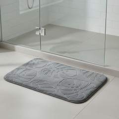 Covoras de baie, moale si confortabil, model cu frunze in relief, 60x40 cm, gri, antiderapant