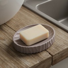 Savoniera din plastic, model cu dungi striate, 13x10 cm, gri, ovala Savoniera din plastic, model cu dungi striate, 13x10 cm, gri, ovala